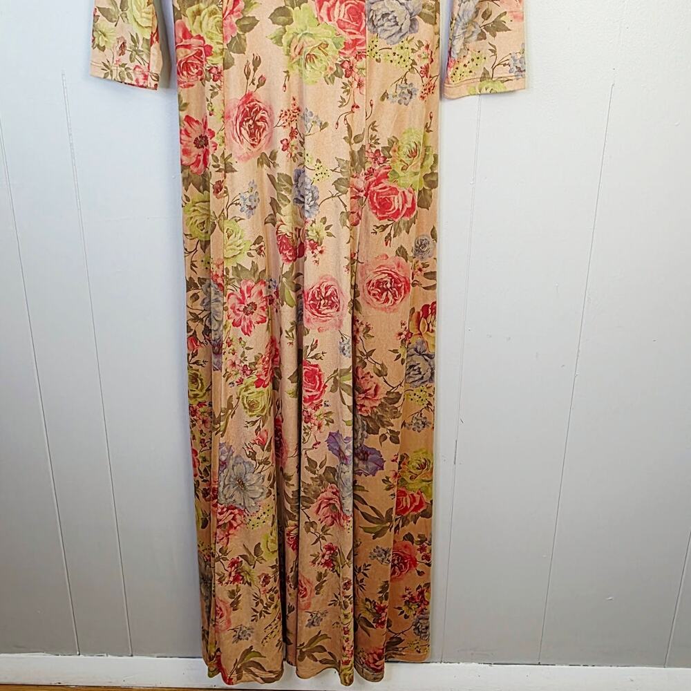 Orange Creek Maxi Dress Medium Suede Tan Floral 3/4 Sleeve Cottagecore Romantic - Picture 6 of 13